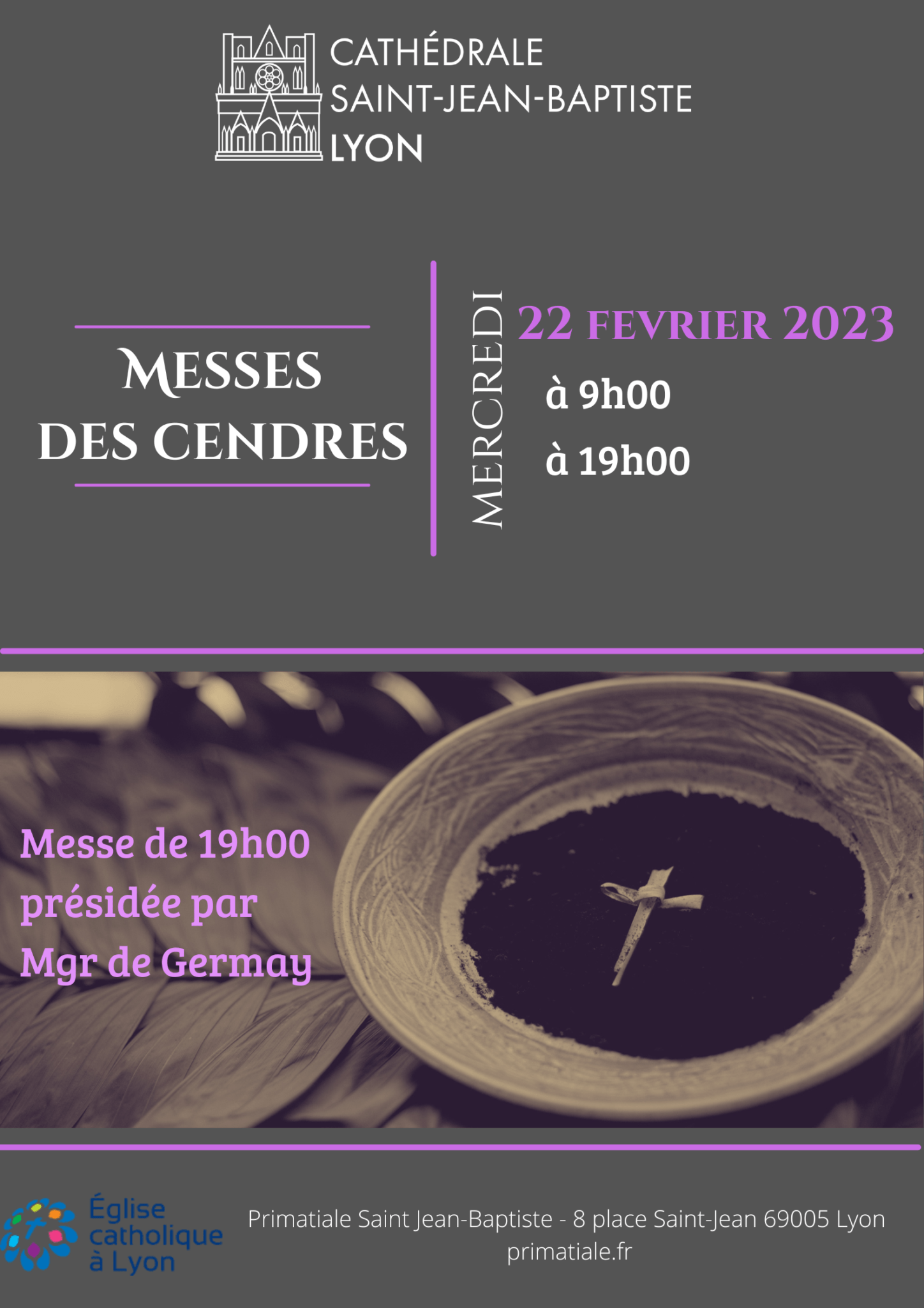 Messes du Mercredi des Cendres 22 février 2023 Cathédrale SaintJean